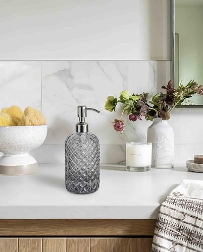 JASAI 18Oz Gray Glass Soap Dispenser with Rust Proof Pump, Refillable Kitchen soap Dispenser for Dish Soap, Bathroom Soap Dispenser for Dispense Hand soap, Lotion. - color: Smoky Gray