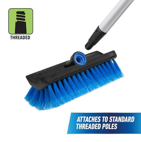 Unger Professional Lock-On HydroPower 10” Bi-Level Soft Wash Brush, Compatible with Waterflow Poles, Outdoor Cleaning Supplies, Great for Patios, Siding, Windows, Cars, and Boats - size: 10 inches (Pack of 1), style: Multi-Angle Wash Brush