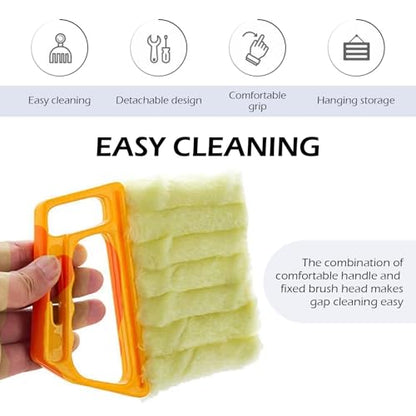2PCS Blind Cleaner Duster Tool, Microfiber Washable Handheld Mini Duster Brush, 7-Finger Dusting Cleaner Tool for Air Conditioner Vents, Wood Blinds (Orange & Blue)