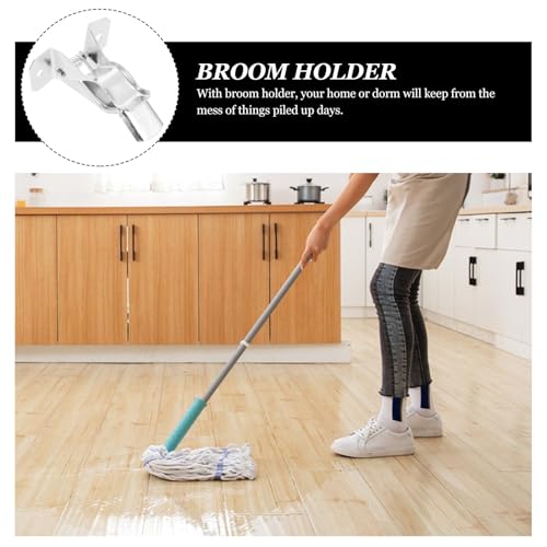Broom Organizer Wall Mount and Mop Holder 10pcs Set Heavy Duty Iron Construction Wall Mounted Grippers with Hooks for Home Cleaning and Storage Organization