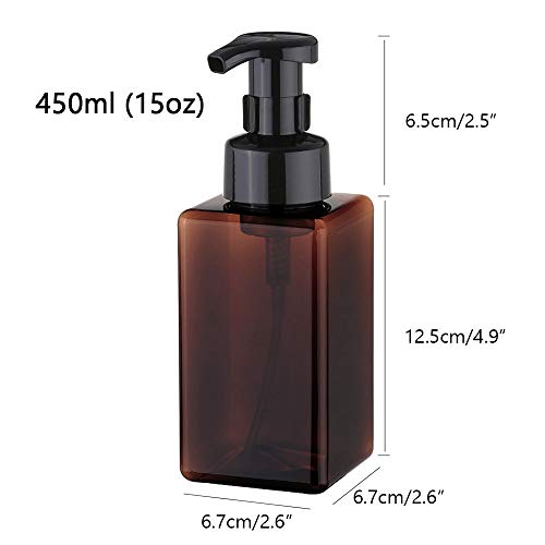 UUJOLY Foaming Soap Dispenser, 450ml (15oz) Refillable Pump Bottle Plastic for Liquid Soap, Shampoo, Body Wash (2 Pcs) (Amber) - color: Amber, size: 15 oz (2 Pack)