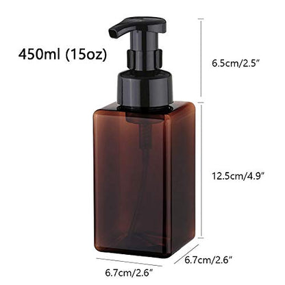 UUJOLY Foaming Soap Dispenser, 450ml (15oz) Refillable Pump Bottle Plastic for Liquid Soap, Shampoo, Body Wash (2 Pcs) (Amber) - color: Amber, size: 15 oz (2 Pack)