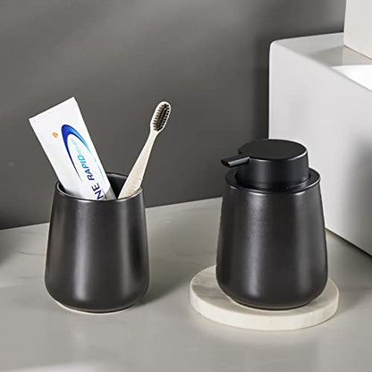 12Oz Hand Soap Dispenser Set - 2 Pack Ceramic Lotion Soap Dispenser Set with Easy-to-Press Black Pump, Refillable Mordern Liquid Dish Soap Dispensers for Bathroom & Kitchen (Black, Liquid Pump) - color: Black Liquid Dispenser