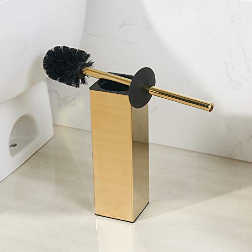 BGL Freestanding Solid Stianless Steel 304 Toilet Bowl Brush and Holder for Bathroom Storage and Organization - Space Saving, Sturdy, Deep Cleaning, Covered Brush (Gold) - color: Gold