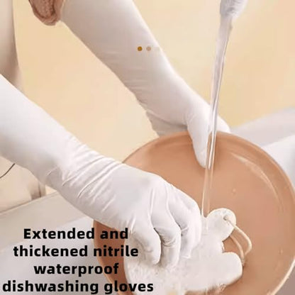 Long Nitrile Disposable Gloves Extended Cuff 16inch Latex-Free Blue Household Kitchen Cleaning Dishwashing 50PCS - color: White, size: Small