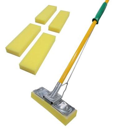 HOMEMAID® 9" Butterfly Sponge Mop Handle with 4 Sponge Heads (Made in USA) – Automatic Self-Wringing Durable Foam Sponge Butterfly Mop for Hardwood, Tile & Kitchen Floor Cleaning