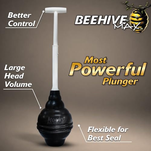 Korky BeehiveMAX Heavy Duty Toilet Plunger - Seals All Bowl Shapes – Powerful Clog Removal - style: Adjustable Handle