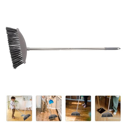 Ciieeo Heavy-Duty Broom, Stainless Steel Broom with Long Handle Floor Sweeping Brooms Wide Angle Outdoor Brooms for Shower Cleaning Patio Kitchen Grout Grey