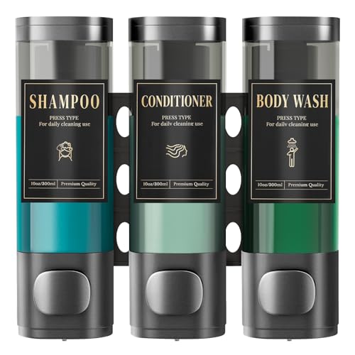 Luxspire Shampoo and Conditioner Dispenser, No Drill Wall Mounted Shower Soap Dispenser 3 Chamber with Waterproof Labels, Easy Refill Soap Dispenser for Bathroom Hotel Kitchen, Gray - color: Gray, size: 3 Chamber