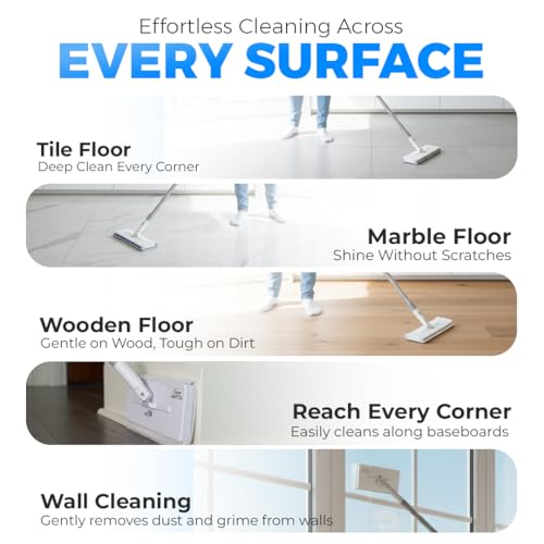 FlexiClamp Sweep & Mop Kit - Compatible with Swiffer Pads, Durable Cleaning Tool for Hardwood, Tile, Marble & Laminate Floors, Home, Kitchen Cleaning Essentials. (Include 10 Dry Cloths)