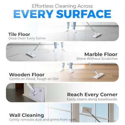 FlexiClamp Sweep & Mop Kit - Compatible with Swiffer Pads, Durable Cleaning Tool for Hardwood, Tile, Marble & Laminate Floors, Home, Kitchen Cleaning Essentials. (Include 10 Dry Cloths)