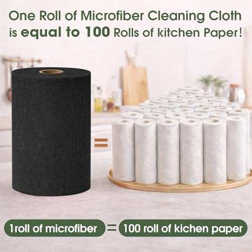 Microfiber Cleaning Cloth Roll - 100 Pack Tear Away Microfiber Paper Towels, Reusable, Washable, Scratch-Free, Kitchen Towels for Car, Home, Kitchen, Glass, Dishes (Black) - color: Black