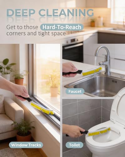5 Pack Hard Bristle Crevice Cleaning Brush Set, Narrow Spaces Deep Reach Gap Scrub Tool with Long Handle for Household Use Kitchen Bathroom Sink Track, Mixing Colors - color: White + Yellow + Red + Green + Blue