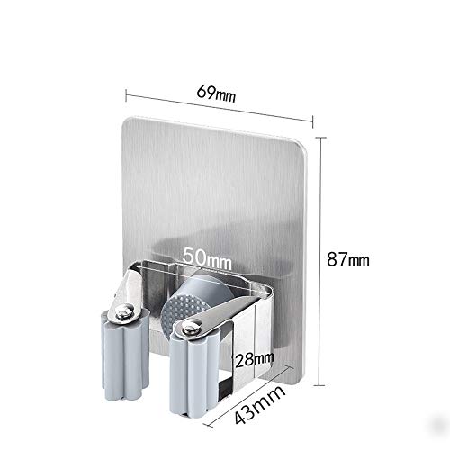 HANZE 2 Pack Stainless Steel Mop Broom Holder Organizer, Self Adhesive Wall Mounted Mop Organizer Storage Rack Clip for Kitchen Bathroom and Garage (Rectangle, Large)