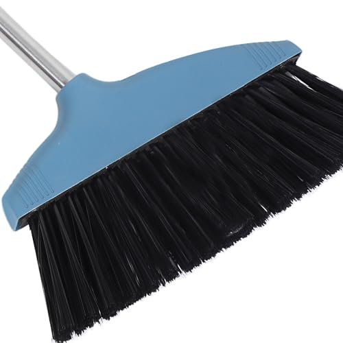 Amosfun Soft Bristle Broom with Long Metal Handle, Hair-Resistant Floor Sweeping Brush for Household Cleaning, Blue Lightweight Indoor and Outdoor Broom for Pet Hair and Dust Removal
