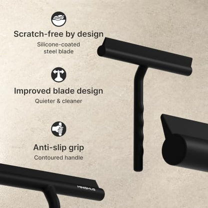 Minismus Shower Squeegee with Hook - Silicone Window Wiper - Shower Squeegee for Glass Doors - Glass Squeegee Bathroom Shower - Window Squeege (8.25 Inches, Black) - color: Black Hook