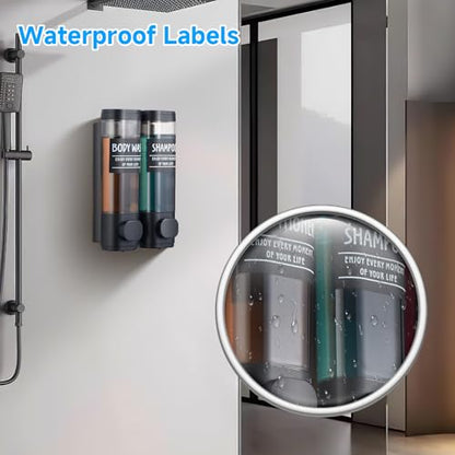 Shampoo and Conditioner Dispenser,GlintGath Shower Dispenser 2 Chamber No Drill Shampoo Dispenser for Shower Wall Mounted Shower Soap Dispenser for Bathroom Hotel,2 * 300ML,Matte Black - color: Black 2 Chamber