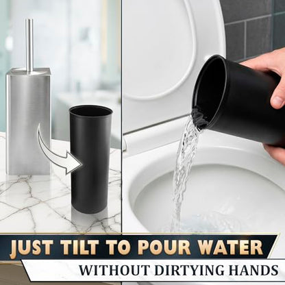Silver Toilet Brush and Holder Set - Upgrade Your Bathroom in Seconds - Stainless Steel Toilet Bowl Brush and Holder with 2 Rounded Corners, Replaceable Head, Removable Inner Bowl & Splash Guard Cover - color: Silver Squircle