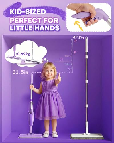 Purple Mini Spray Mop for Toddler-Montessori Cleaning Toy that Real Spray Water,Pretend Playhouse Essentials for Girls Ages 3-8,Toddler Educational Housekeeping Set - size: Purple, style: Spray Mop