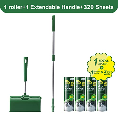 Fedicelly Large Lint Rollers Pet Hair Extra Sticky Floor, Cat Dog Hair Remover Laundry Clothes Carpet Furniture,6.3 inches Wider with 320 Sheets Giant Lint Remover Brush for Couch with Long Handle - size: 1 Roller (Extendable Handle)/320 Sheets