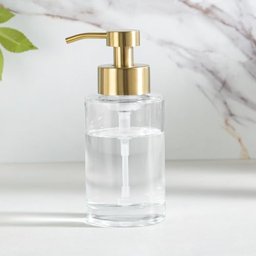 Enra Foam Soap Dispenser,12oz Thick Glass Bathroom Soap Dispenser with Stainless Steel Gold Pump for Bathroom Kitchen(Clear/Gold Poam Type) - color: Clear/Gold Poam Type