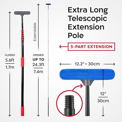 Tyroler Professional Window Squeegee with Extension Pole | Squeegee for Windows Cleaning | Outdoor Window Cleaner Tool, Windows Washing Kit with Extension Pole | Window Cleaning Kit (24.3 feet) - size: 24.3 feet