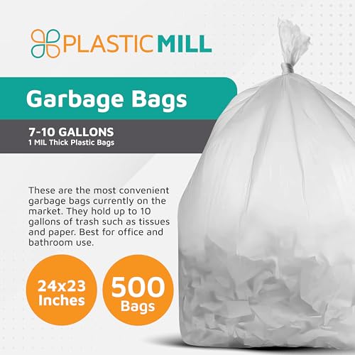 PlasticMill Heavy Duty Trash Bags - Clear Garbage Bags - Plastic Rubbish Sacs - Kitchen, Bathroom, Office waste Bags, Trash Can Liners - 7-10 Gallon Small plastic Bags, 1 Mil, 24"x23" (500-Count) - size: 1 Count (Pack of 500)