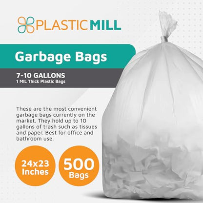 PlasticMill Heavy Duty Trash Bags - Clear Garbage Bags - Plastic Rubbish Sacs - Kitchen, Bathroom, Office waste Bags, Trash Can Liners - 7-10 Gallon Small plastic Bags, 1 Mil, 24"x23" (500-Count) - size: 1 Count (Pack of 500)
