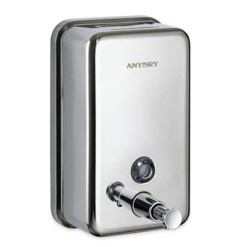 anydry Commercial Manual Soap Dispenser, Durable Polished Stainless Steel Finish, 37oz (1100ml) Liquid, Wall-Mounted for Bathroom & Kitchen - color: Polished