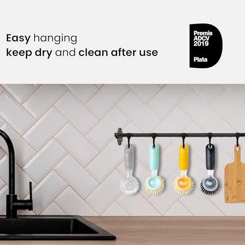 Vigar Rengo Dish Brush with Soap Dispenser - Dish Scrubber with Handle, Kitchen Scrub Brush for Dishes, Sink Cleaning Brush, Soap Dispensing Dish Wand with Nylon Bristles, Non Scratch - Black - color: Black