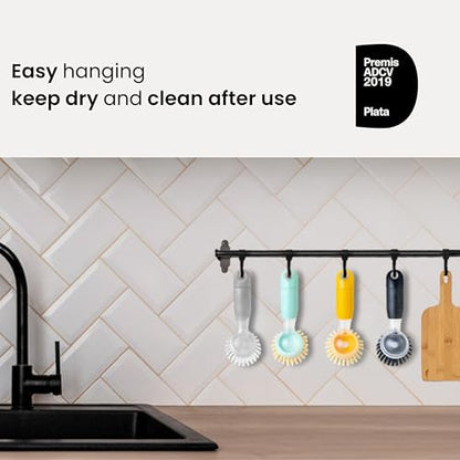 Vigar Rengo Dish Brush with Soap Dispenser - Dish Scrubber with Handle, Kitchen Scrub Brush for Dishes, Sink Cleaning Brush, Soap Dispensing Dish Wand with Nylon Bristles, Non Scratch - Turquoise - color: Turquoise