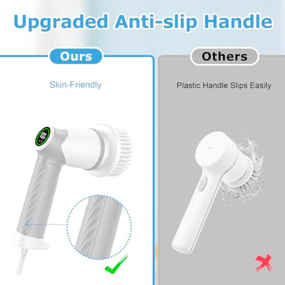 DAESUNG Electric Spin Scrubber, New Electric Bathroom Brush with 7 Replaceable Heads, Power Scrubber with LED Display, Electric Scrubbers for Cleaning Shower, Tile, Grout, Sink - color: A-white