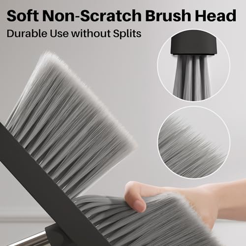 JOYMOOP Black and Red Broom and Dustpan Set, Upright Angle Design with Built-in Comb Teeth for Home, Office, Hard Floors - color: Black & Red