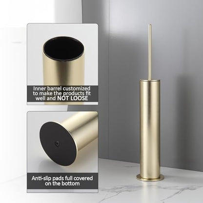 BGL Toilet Brush with Holder Set Brushed Gold Aluminium Standing for Bathroom Toilet Bowl Cleaner Brush and Holder Set, Round Design - color: Brushed Gold-standing