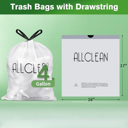 Trash Bags 4 Gallon Small Kitchen Drawstring Bathroom Garbage Bags, Fit 2-4 Gal Bins,Extra Strong&Leak-Proof,Unscented&Recyclable Trash Can Liners for Bathroom Home Office Bedroom Lawn - style: 2-4 Gallon-White