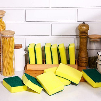 Tanlade 120 Pcs Individually Wrapped Sponge Dishwashing Sponge Bulk Non Scratch Scrub Sponges Kitchen Scouring Pad for Household Cleaning Rental Dishes Hotel Apartment Car (Yellow,Green) - color: Yellow, Green