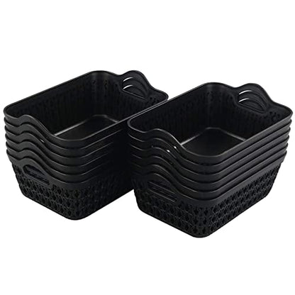12-Pack Mini Plastic Storage Basket Trays with Handle, Black - size: mini