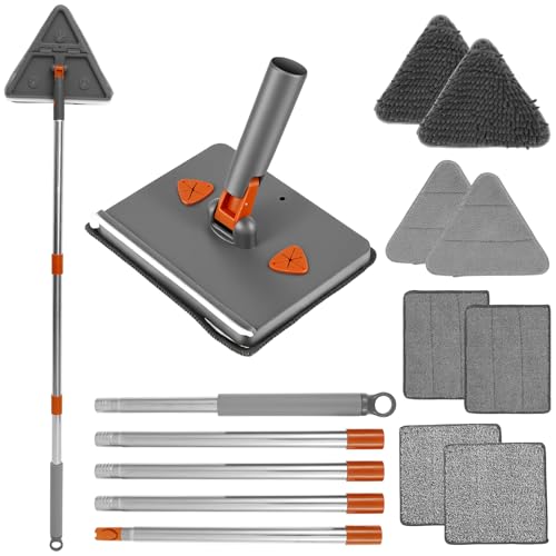 Baseboard Cleaner Tool with Handle,Folding Wall Mop with 79" Extension Pole, Swivel Wall Cleaner Mop with Squeegee, 8 Reusable Pads for Baseboard, Wall, Ceiling, Window, Floor, Furniture