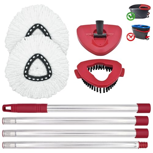Mop Head Replacement, Base, Mop Handle for Ocedar EasyWring 1-Tank System, 2 Microfiber Mop Refills, Extendable Length 30-59" Mop Handle, Base and Scrubber for All Hard-surfaced Floor - color: White (1 Tank System)