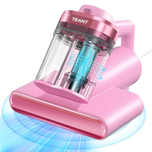 Teant Mattress Vacuum Bed Vacuum Cleaner with 253.7nm UV-C Light, Hyper Helix Motor with 16kPa Strong Suction & 33000 RPM/Min Tapping, HEPA Filter, 149℉ Heat & Ultrasonic & Anion for Bed and Pet - color: Pink