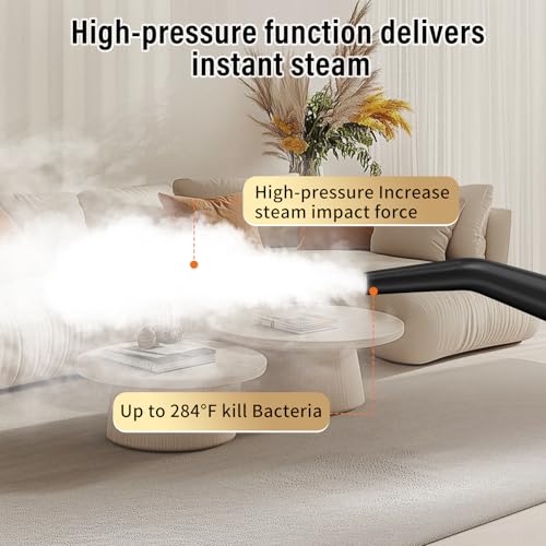 Mixoo Steam Cleaner, 6-Level Adjustable Handle, 15s Heat-Up, 1.08 Quarts Tank, Portable Steamer for Cleaning with 8 pcs Accessories for Home Dirt, Grease, Grout, Tile,Floor, Car (White Black, 1200ML)