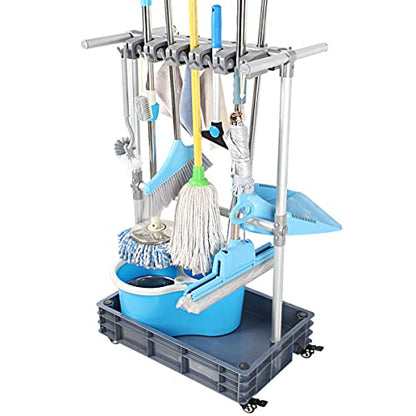 Broom And Mop Holder Put Wet Mops Movable Floor-Mounted Mop Rack Floor Standing Cleaning Tool Cart Storage For Garden Garage Schools, Hospitals, Factories, Hotels,Property Companies (12racks) - size: 12racks