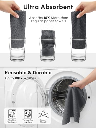 Microfiber Cleaning Cloths Roll, 75 Pack Tear Away Microfiber Towels Roll, 12" x 12" Lint Free Rags, Reusable Cleaning Cloths,Washable,Scratch Free,Ultra Absorbent Dish Rags(Dark Grey Ripple) - color: Dark Grey Ripple, size: 75 pack