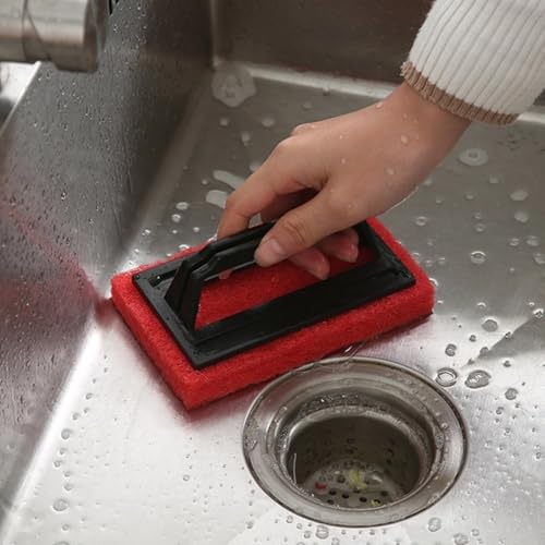 4 Pcs Kitchen Sink Cleaning Brushes with Handle, Thickened Fiber Scrub Brushes for Sinks, Countertops, Tiles & More (4-Pcs Orange-red) - color: 4-pcs Orange-red
