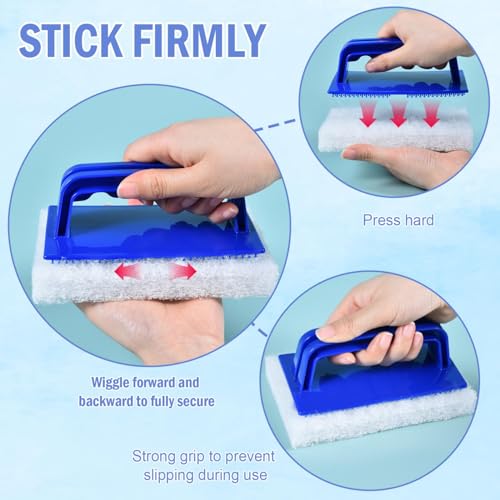YoleShy Shower Scrubber Non-Scratch Bathtub Scrubber Heavy Duty Scrub Pad with Handle for Bathroom Tile Bathtubs Shower Tile Sink Pool Tile Spas (Blue) - color: Blue