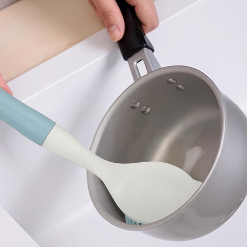 Didiseaon Silicone Pot Brush 2Pcs Set with Long Handle for Non-Stick Cookware Cleaning Grease and Grime Removal, Comfortable Grip for Home Kitchen Use