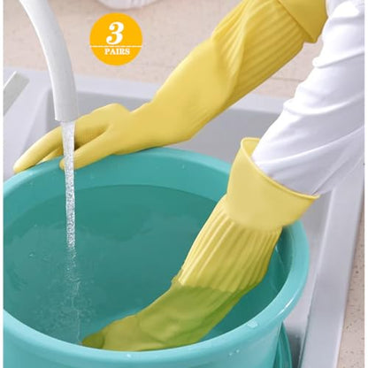 3-Pair 17.8-Inch Elbow-Length Reusable Rubber Waterproof Household Cleaning and Kitchen Dishwashing Gloves - Medium Size - color: （pack of 3）, size: Medium
