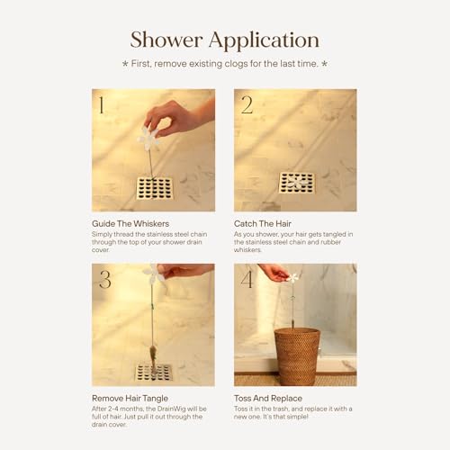 DrainWig Shower Drain Hair Catcher – Disposable Bathroom Hair Trap, Easy to Install in Shower Drain Cover, Helps Prevent Clogs – As Seen on Shark Tank - Bathroom Accessories - Shell (4-Pack) - color: White Ocean, size: 4 Count