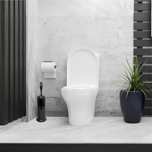 Splash Home Buena Stainless Steel Toilet Brush with Holder, Bowl Scrubber with Durable Cleaning Bristles, Hidden Brush with Splash Protective Disc Design - Black Nickel - color: Black Nickel
