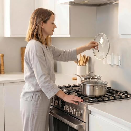 Pot Lid Rack, Wall Mounted 304 Stainless Steel Multi-Functional Storage Holder, Fits Cutting Boards, Pot Lids, Bathroom Scales, Self-Adhesive & Screw Mounting, Kitchen & Bathroom Organizer (White) - color: White